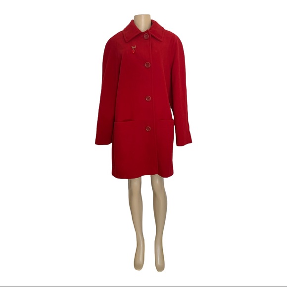 Jessica Bold Red Winter Pea Coat collared Classic Size 10 - Picture 5 of 7